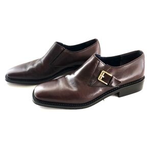 Salvatore Ferragamo Mahogany Brown Gold Buckle Leather Shoe, 7 1/2 EE
